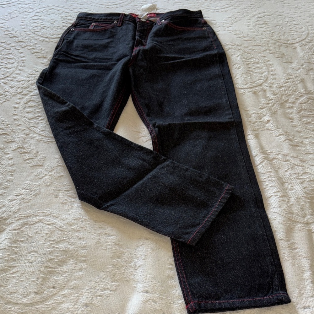 Guess Women’s Black Jeans with Red Stitch Detailing BNWT  34